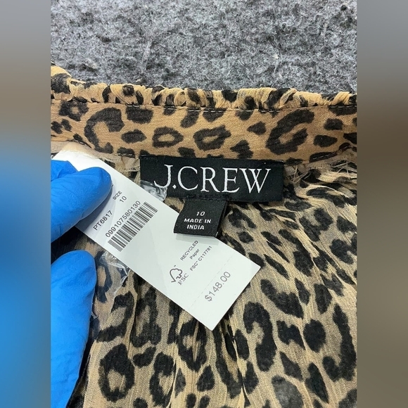 J.Crew Ruffle Button-Up Shirt in Leopard-Print Crinkle Chiffon – Size 10 – NWT - Picture 9 of 9